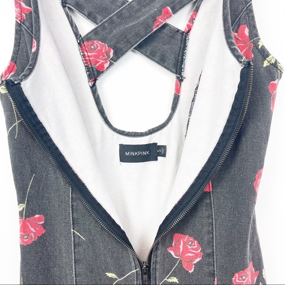 MinkPink Black Denim Dress with Roses, Size S - Picture 4 of 7
